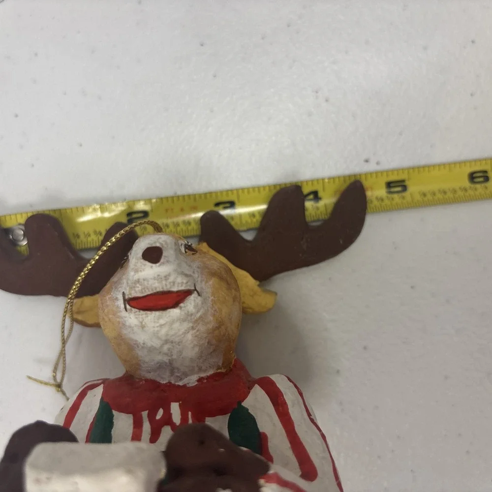 Vtg Paper Mache Christmas‎ Moose Ornament 5 1/2